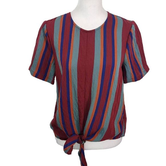 Madewell Multi-Color Stripe Crinkle Blouse with Button-Up Back Size XS - Picture 1 of 7
